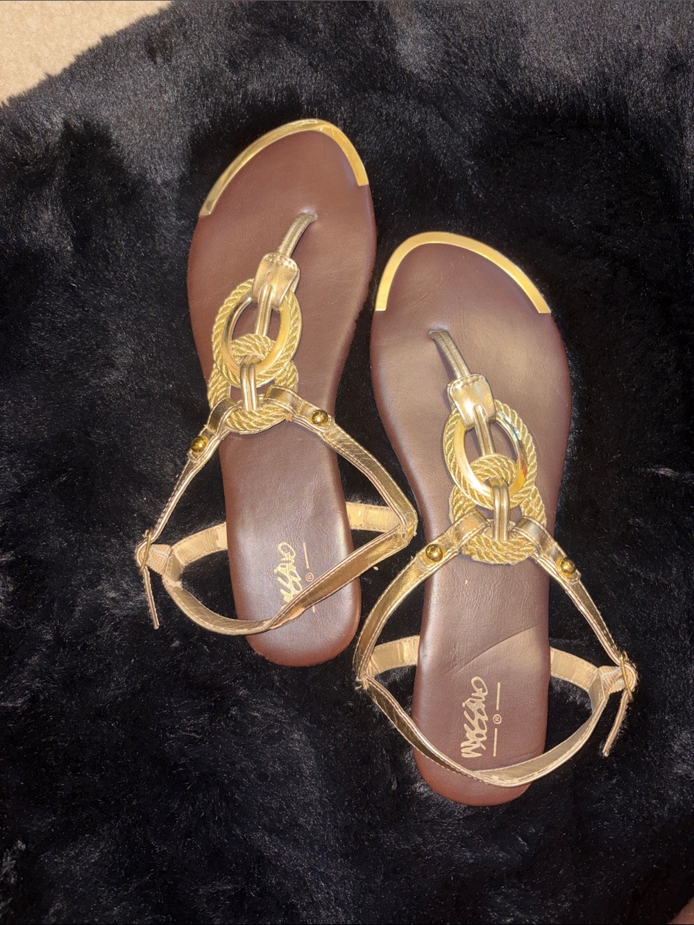 Mossimo Supply Co. Gold Rope-Accent Sandals with Brown Footbed